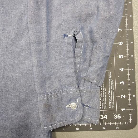 Vintage Roebucks Chambray Shirt XL Blue Lightweight Grunge Sears 60s 70s Work - Picture 3 of 13